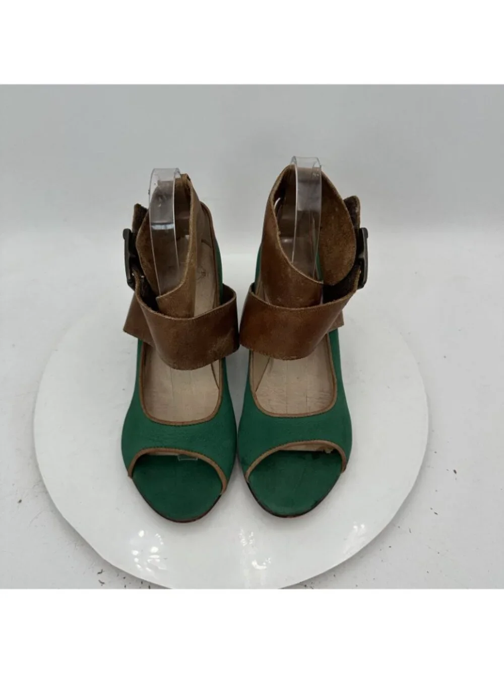Fly London Women Size EU 37 US 7 Black Brown Green Leather Buckle Heel Shoes